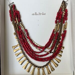 Stella & Dot Red Gold Bliss Statement Necklace